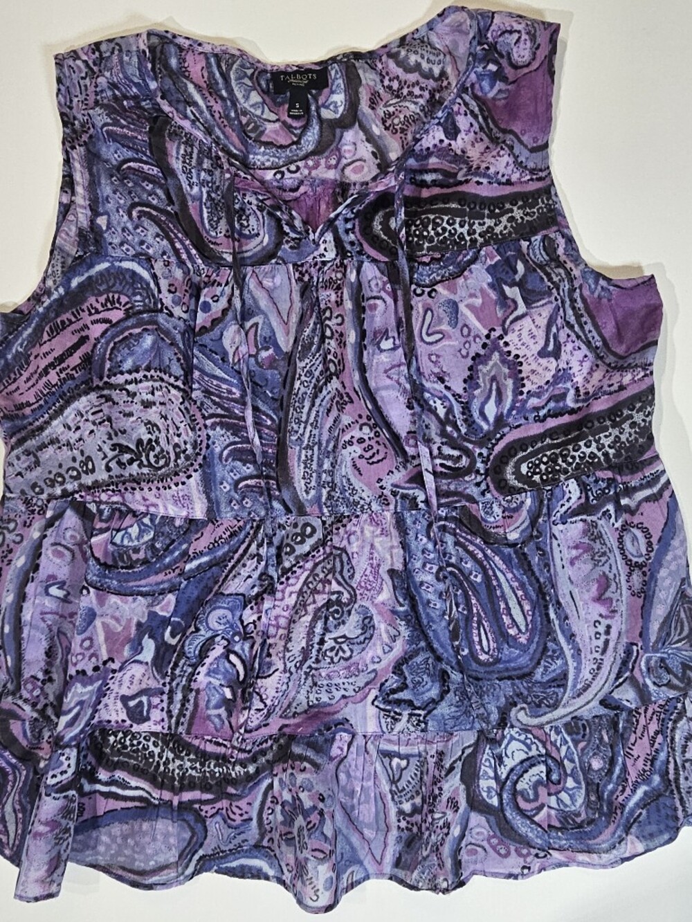 Talbots Peplum Blouse Womens Size Small Purple Blue Paisley Boho Whimsigoth
